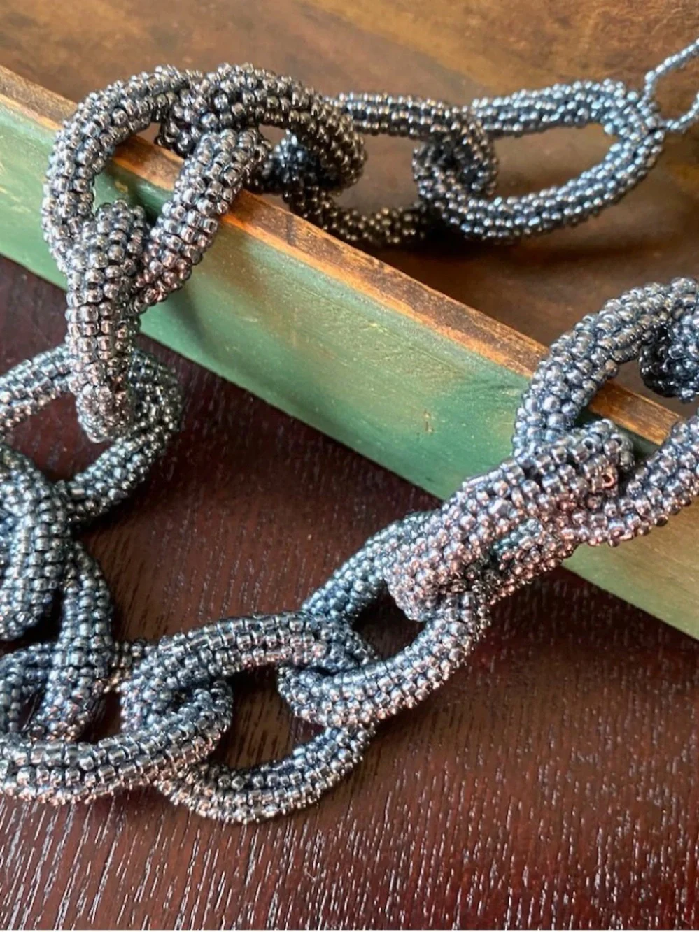 Source Unknown Gunmetal Beaded Link Necklace